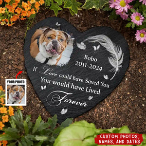 Custom Photo No Longer By My Side But Forever In My Heart - Personalized Heart Memorial Garden Stone