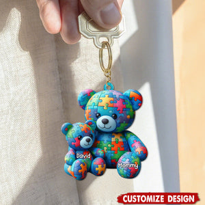 Mama Bear - Personalized Autism Awareness Custom Shaped Keychain