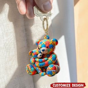 Personalized Gifts For Autism Keychain Bear Mother and Kid