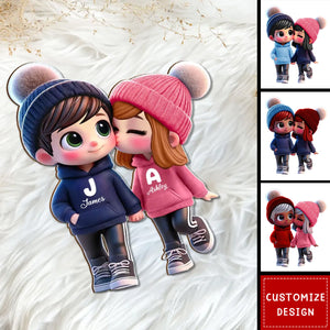 Cute Cartoon Couple Walking Personalized Standing Wooden Plaque-Anniversary Gift For Wife,Husband