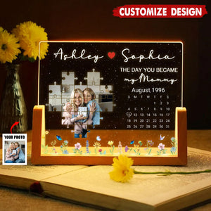 The Day You Became My Mom Grandma Upload Photo Puzzle Calendar Personalized U-Base Acrylic LED Night Light