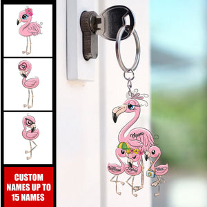 Grandma Love Flamingo - Personalized Acrylic Keychain - Gift For Mom, Grandma