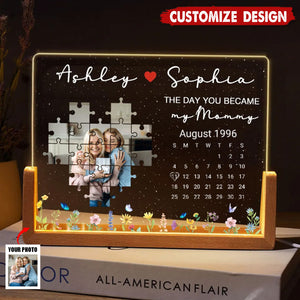 The Day You Became My Mom Grandma Upload Photo Puzzle Calendar Personalized U-Base Acrylic LED Night Light