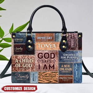 God Says I Am - Personalized Leather Handbag With Zipper