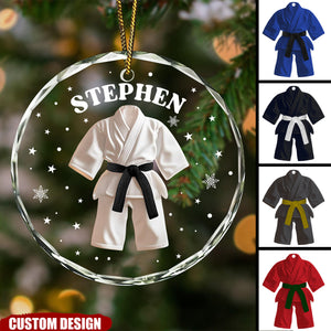 Personalized Black Belt Christmas Glass Ornament - Jiu-Jitsu,Karate Gift