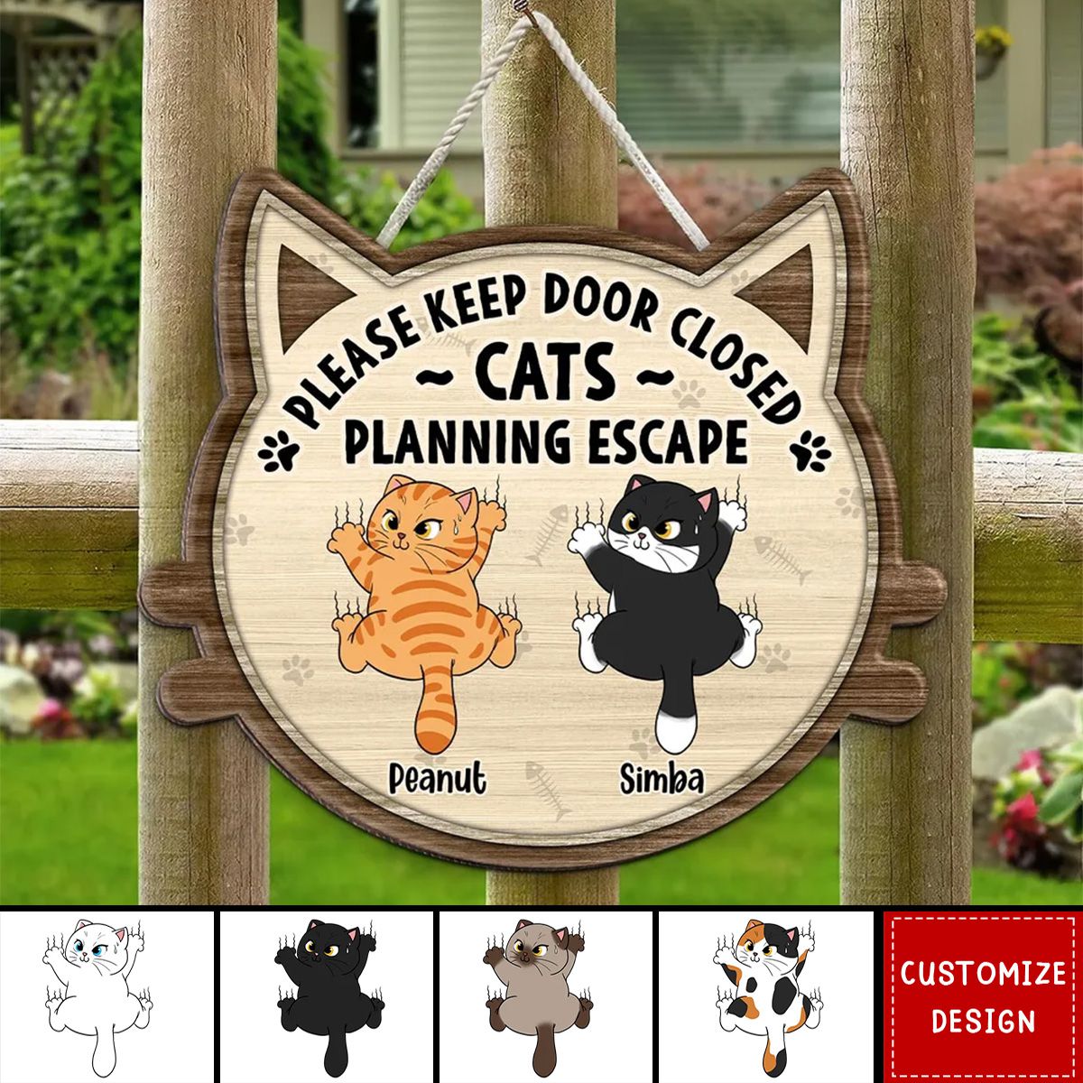 Funny Cats Planning Escape Personalized Wood Sign