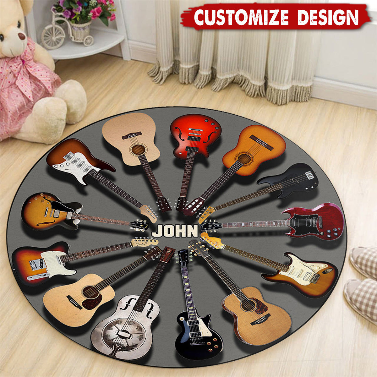 Personalized Guitar Round Rug,Doormat - Gift For Guitar Lovers