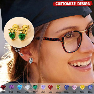 Personalized Graduation Cap Heart Birthstone Stud Earrings