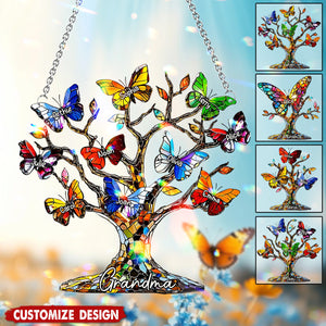 Personalized Grandma Mom Butterfly Tree Window Hanging Suncatcher