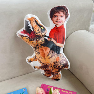 Kids Riding Dinosaur For Sons, Daughters - Personalized Photo Custom Shaped Pillow