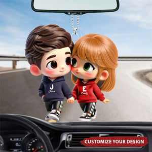 Cute Cartoon Couple Holding Hands Personalized Car Ornament, Anniversary & Valentine's Day Gift