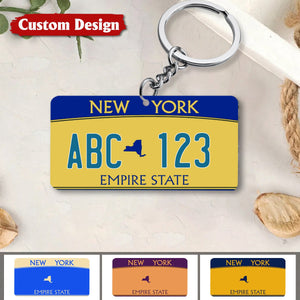 New York Custom License Plates - Personalized Text & Background Acrylic Keychain