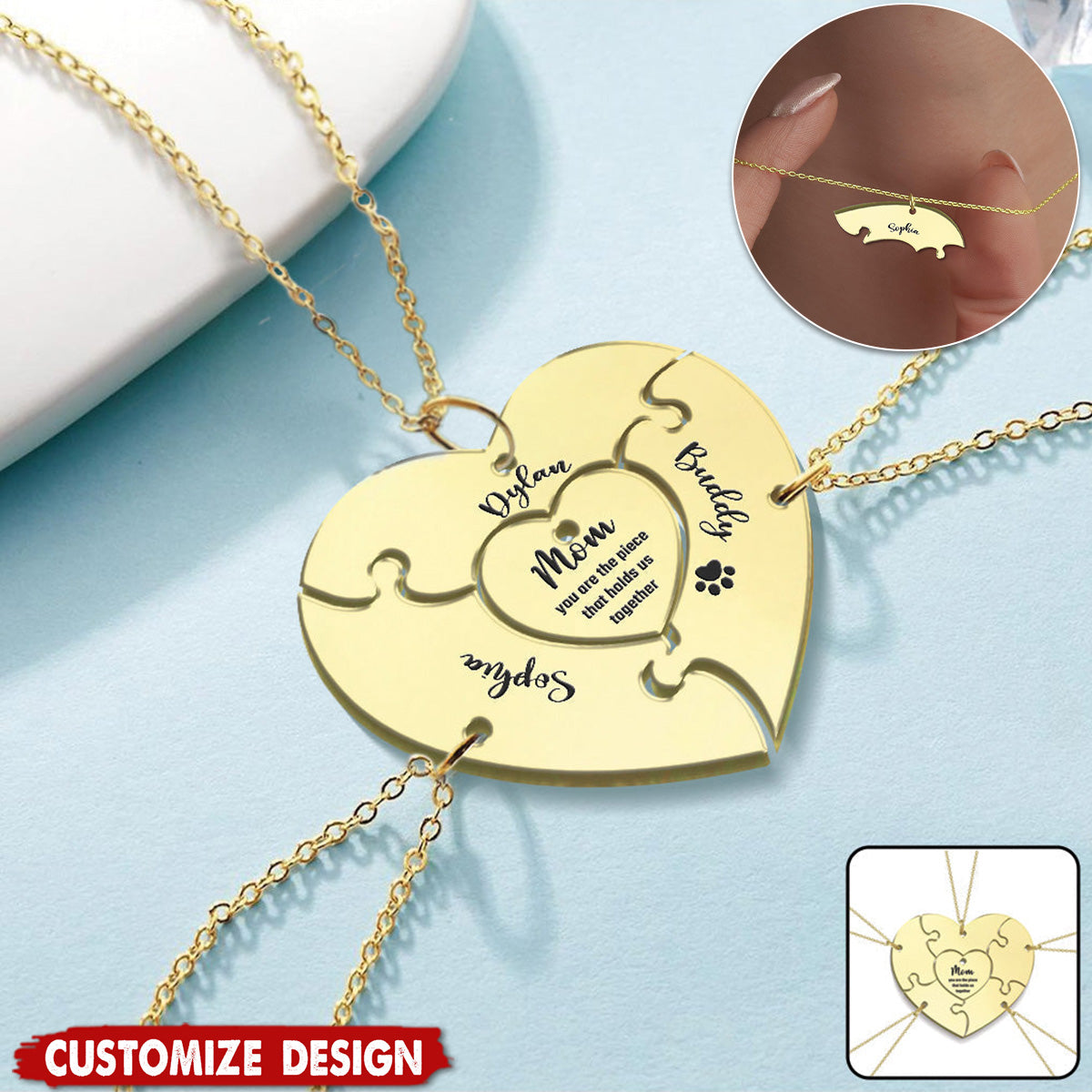 You Are The Piece That Holds Us Together - Personalized Mother Matching Pendant Necklace