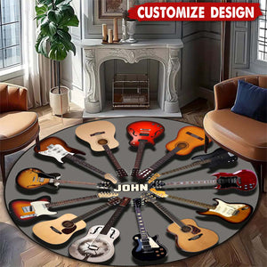 Personalized Guitar Round Rug,Doormat - Gift For Guitar Lovers