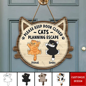 Funny Cats Planning Escape Personalized Wood Sign