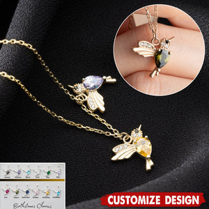 Personalized Birthstone Hummingbird Necklace - Gift Bird Lovers