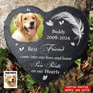 Custom Photo No Longer By My Side But Forever In My Heart - Personalized Heart Memorial Garden Stone