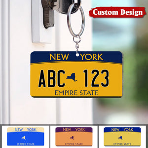 New York Custom License Plates - Personalized Text & Background Acrylic Keychain