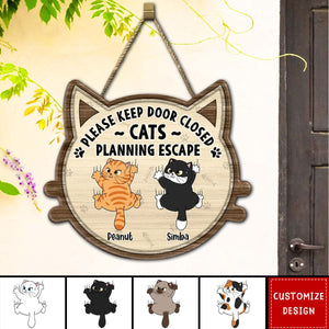 Funny Cats Planning Escape Personalized Wood Sign