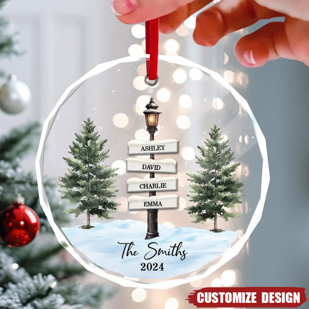 Christmas Vintage Family Lamp Post Signs Personalized Glass Ornament, Christmas Decoration, Christmas Gift For Families - 2024 New Release