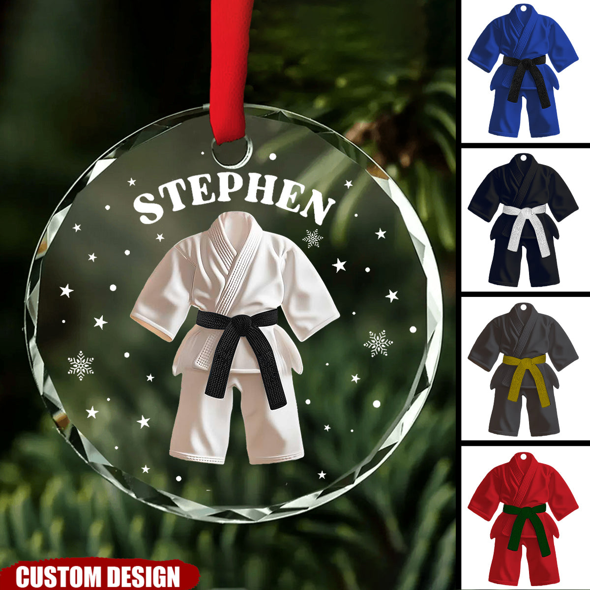 Personalized Black Belt Christmas Glass Ornament - Jiu-Jitsu,Karate Gift