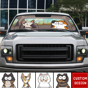 Cat's Trip - Cat Personalized Custom Auto Windshield Sunshade, Car Window Protector - Gift For Pet Owners