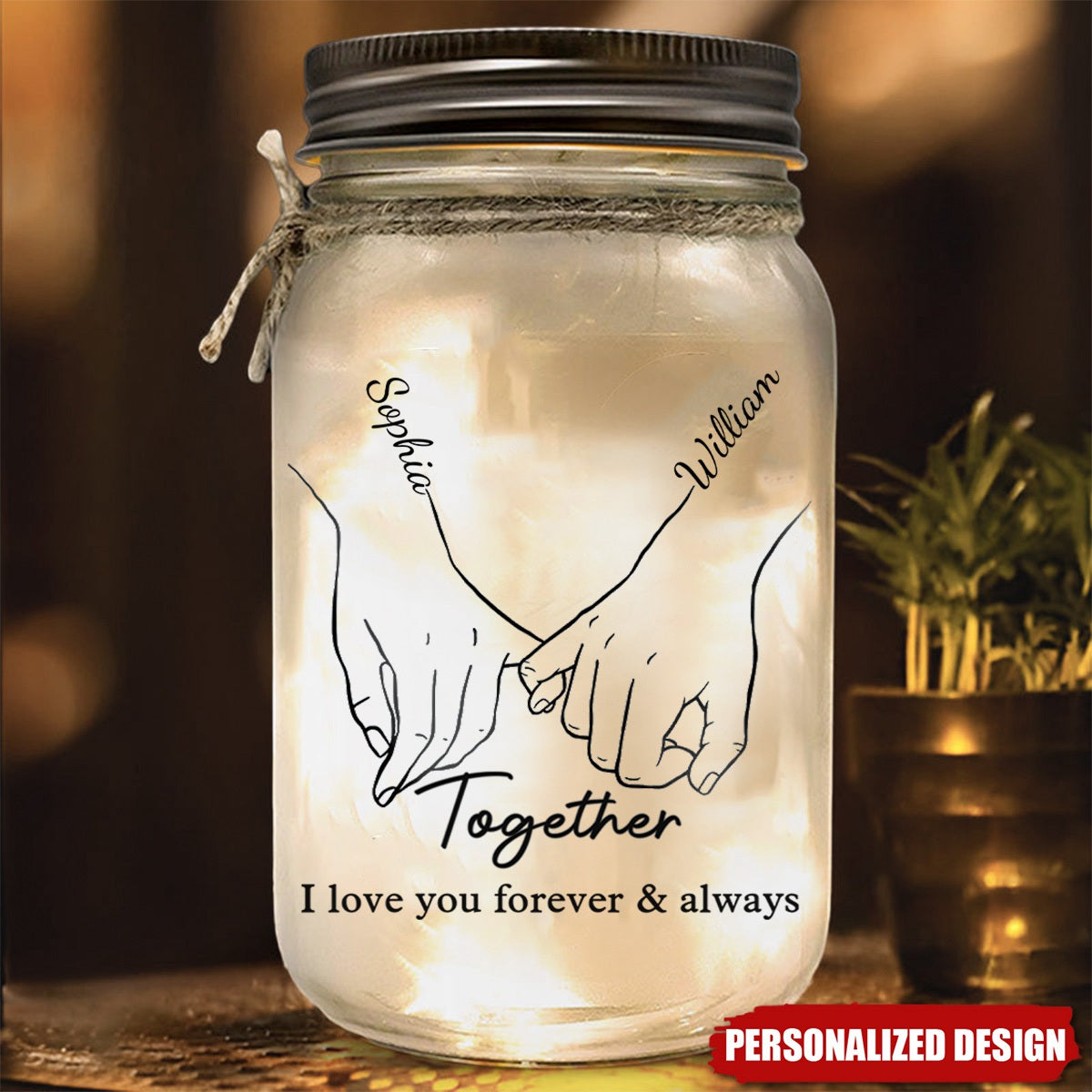 I Love You Forever & Always-Personalized Mason Jar Light-Gift For Husband Wife, Anniversary