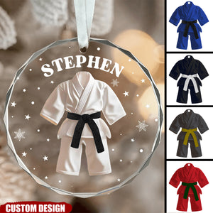 Personalized Black Belt Christmas Glass Ornament - Jiu-Jitsu,Karate Gift