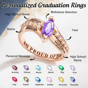 Personalized Graduation Rings with Birthstone And University/School Name