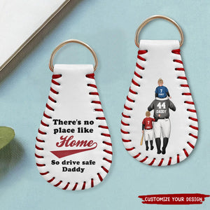 There's No Place Like Home - Personalized Leather Baseball Keychain