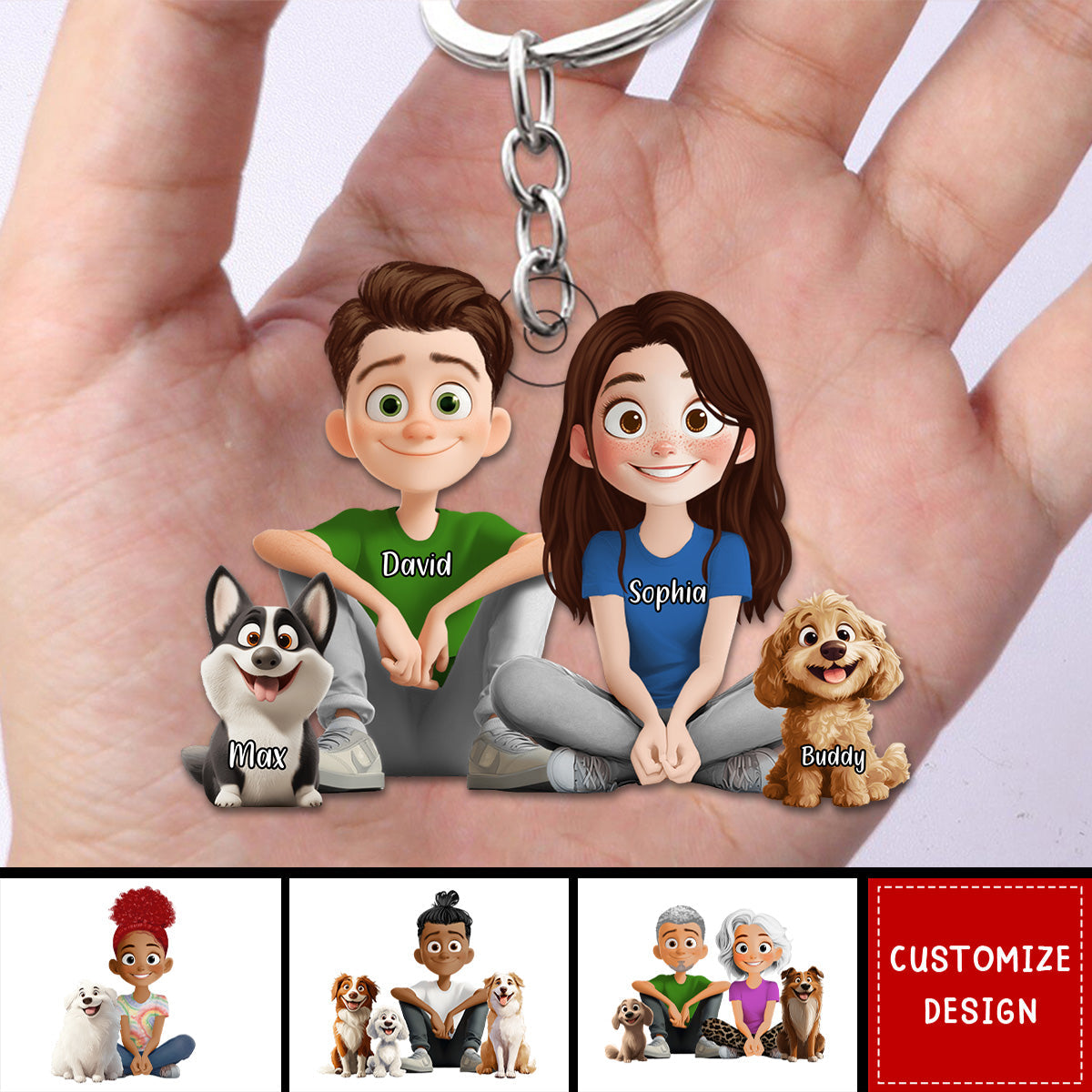 Personalized Cute Cartoon Dog Cat Acrylic Keychain-Gift For Dog Cat Lovers, Couple