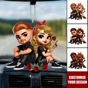 Pretty Couple Roses Heart Personalized Acrylic Car Ornament, Anniversary & Valentine's Day Gift