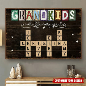 Personalized Grandkids Names Scrabble Gift For Grandparents Poster