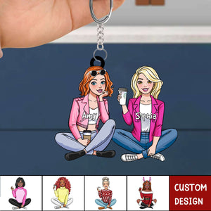 Friends Sitting Together - Personalized Acrylic Keychain -Gift For Friends