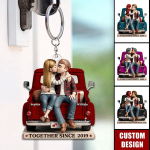 Couple On Truck Personalized Acrylic Keychain-Gift For Couple