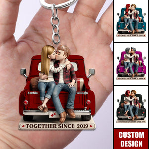 Couple On Truck Personalized Acrylic Keychain-Gift For Couple