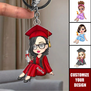 Personalized Cute Cartoon Graduate Keychain Birthday Graduation Gift for Graduates