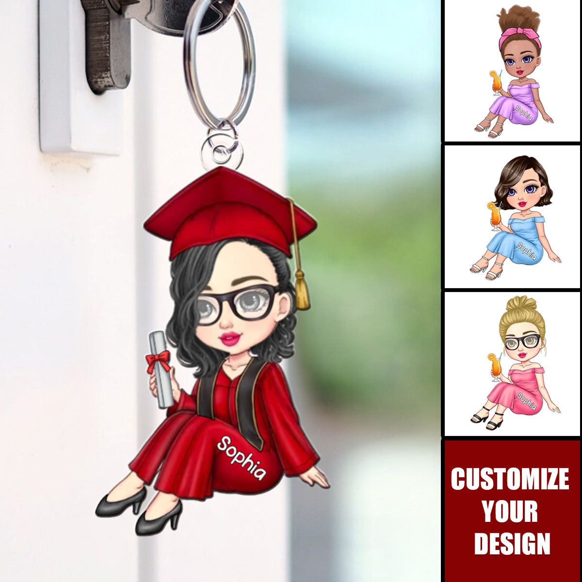 Personalized Cute Cartoon Graduate Keychain Birthday Graduation Gift for Graduates