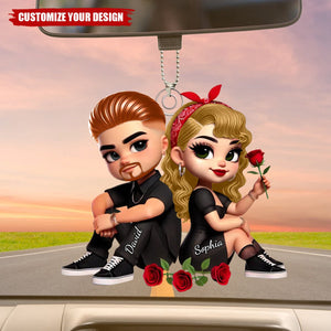 Pretty Couple Roses Heart Personalized Acrylic Car Ornament, Anniversary & Valentine's Day Gift