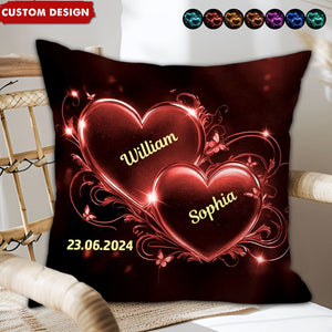 Double Heart Personalized Couple Pillow - Anniversary Gift for Wife Husband