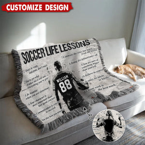 Personalized  Soccer Life Lesson Tapestry Woven Blanket - Gift For Soccer Lovers