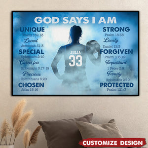 God Says I Am-Personalized Volleyball Girl Poster-Gift For Volleyball Lovers