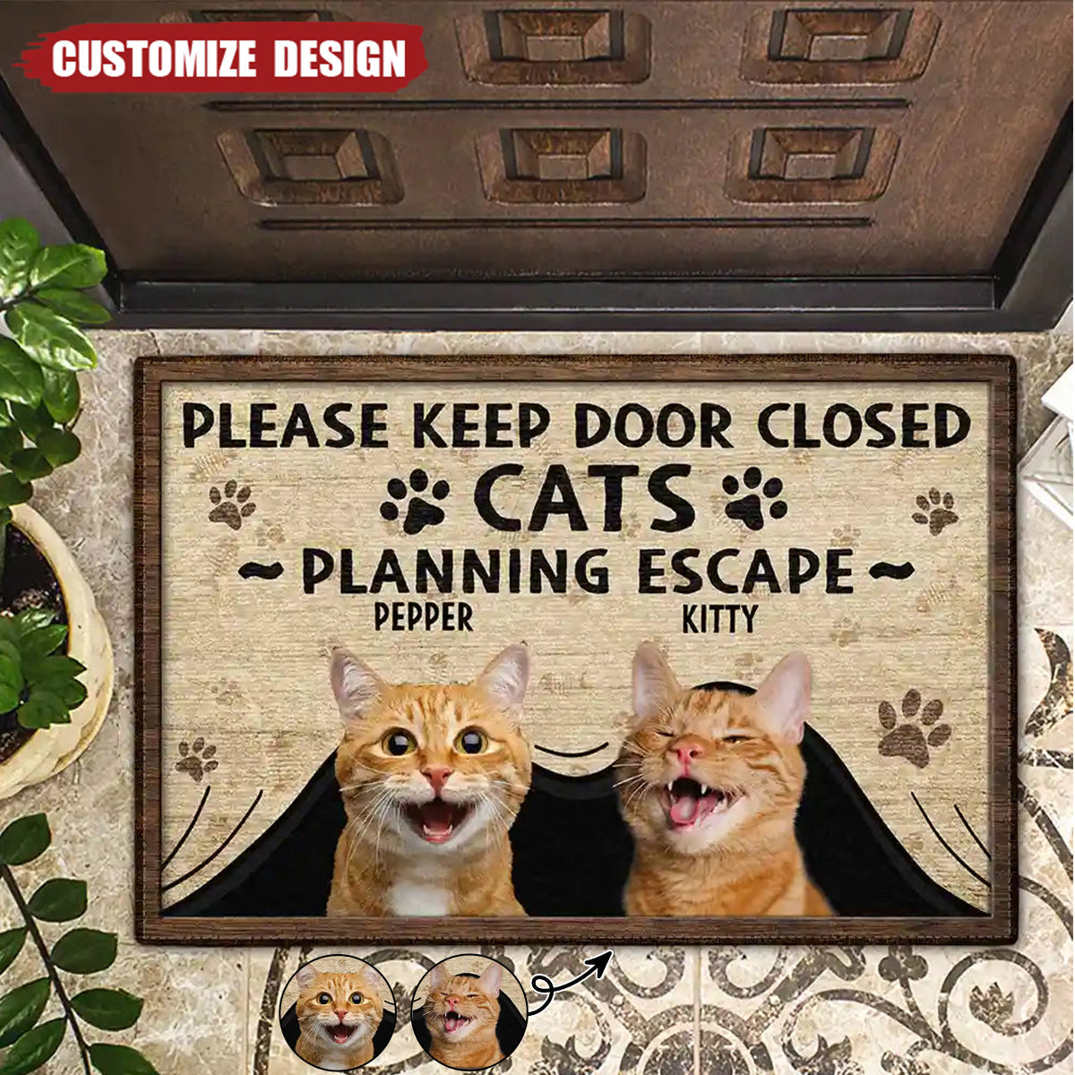 Cats Planning Escape-Personalized Photo Doormat-Gift For Car Lovers