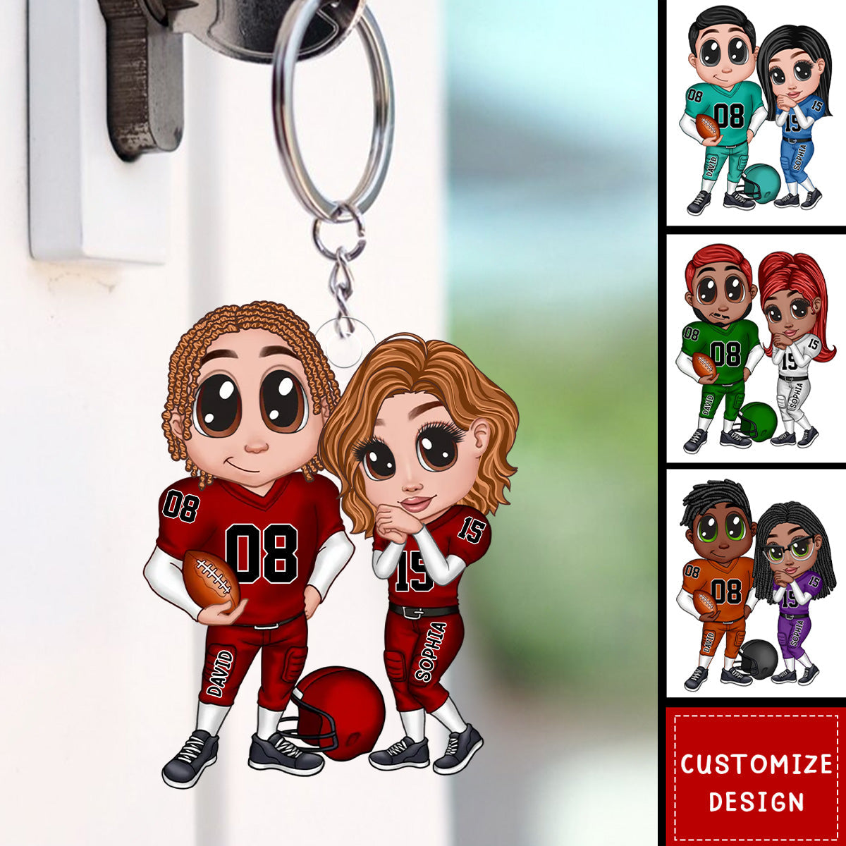 American Football Couple Y2K Style At Field Personalized Acrylic Keychain-Gift For Couple