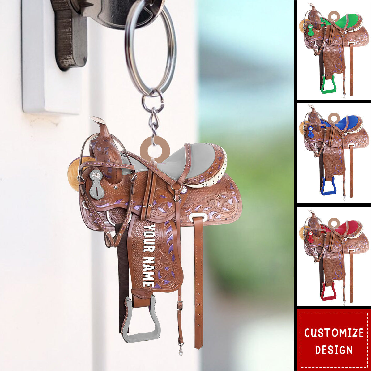 Personalized Horse Sadle Keychain - Gifts For Cowboys