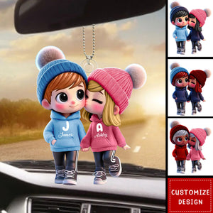 Cute Cartoon Couple Walking Personalized Car Ornament-Gift for Couple