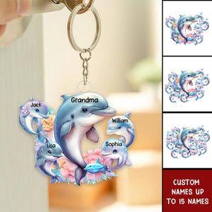 Personalized Grandma Dolphin with Kid Acrylic Keychain