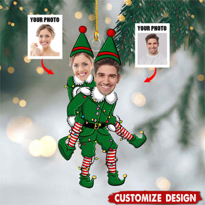 Personalized Couple Funny Elf Acrylic Photo Ornament - Gift For Couple