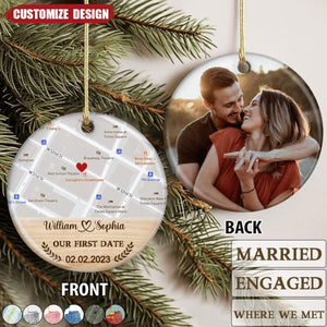 Personalized Location Map Photo Ceramic Ornament - Gift For Couple