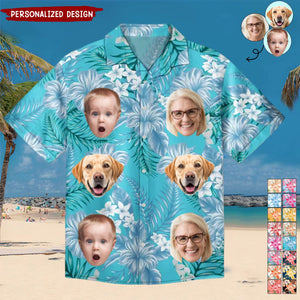 Photo Family Pet Face Tropical Background - Personalized Hawaiian Shirt-Gift For Family And Friends